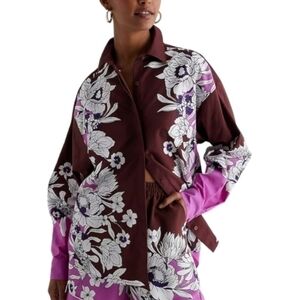 EXPRESS New Boyfriend Portofino Burgundy Floral Button Front Shirt SZ Medium